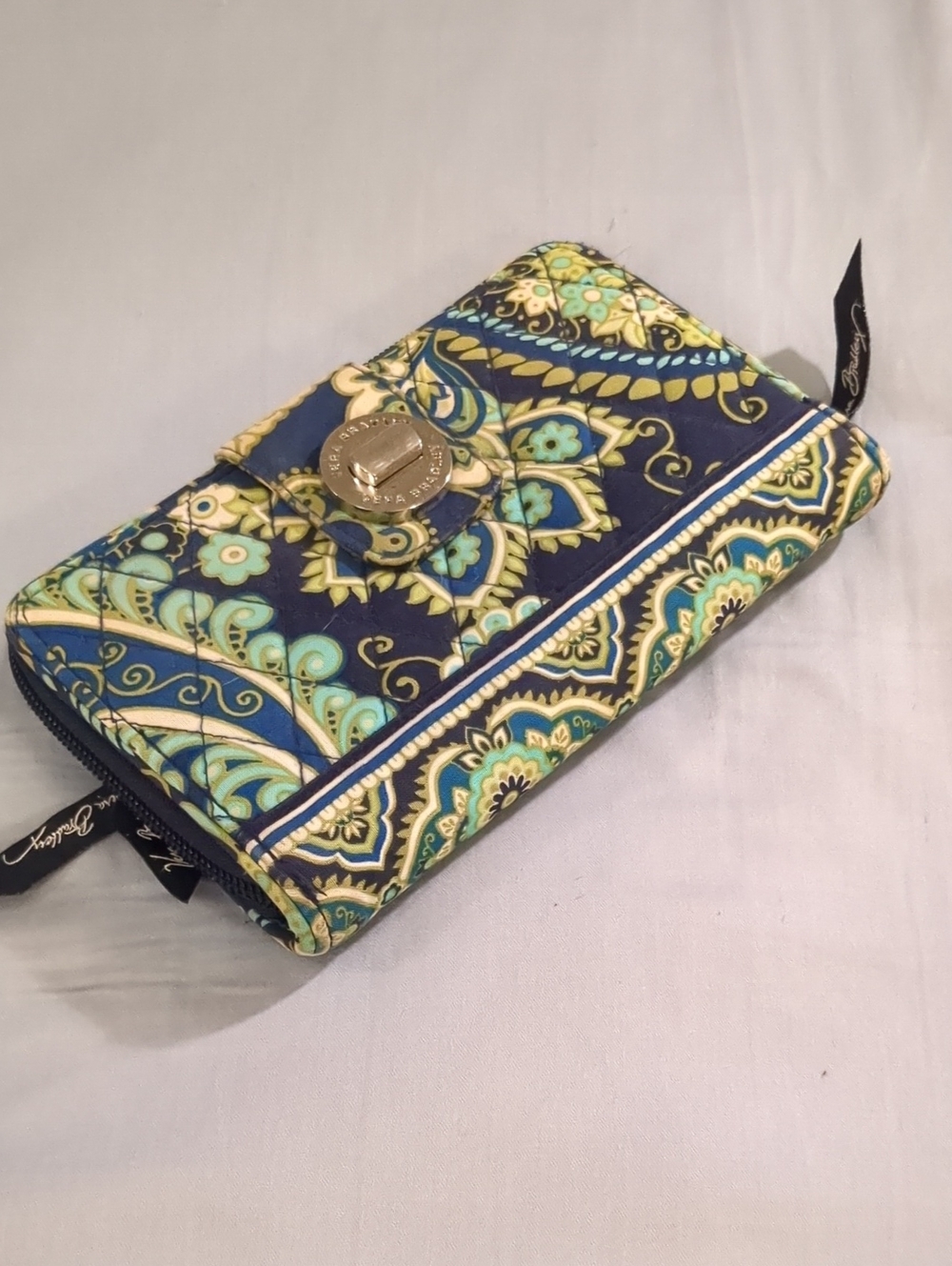 Vera Bradley Navy and Aqua Paisley Quilted Wallet Wristlet